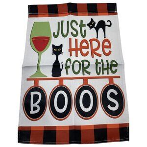 Here for the Boos Garden Flag Halloween Party Banner Wine Black Cat Fall Decor